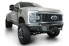 White Ford Superduty truck's front end showcasing the ADD F810335070103 black Phantom winch bumper, model years 2023-2024