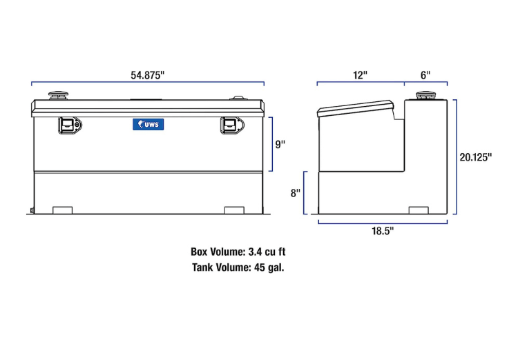 UWS TT-45-COMBO-BLK Dodge Ram 2500/3500 2003-2008 45-Gallon Combo Aluminum Fuel Transfer Tank Gloss Black