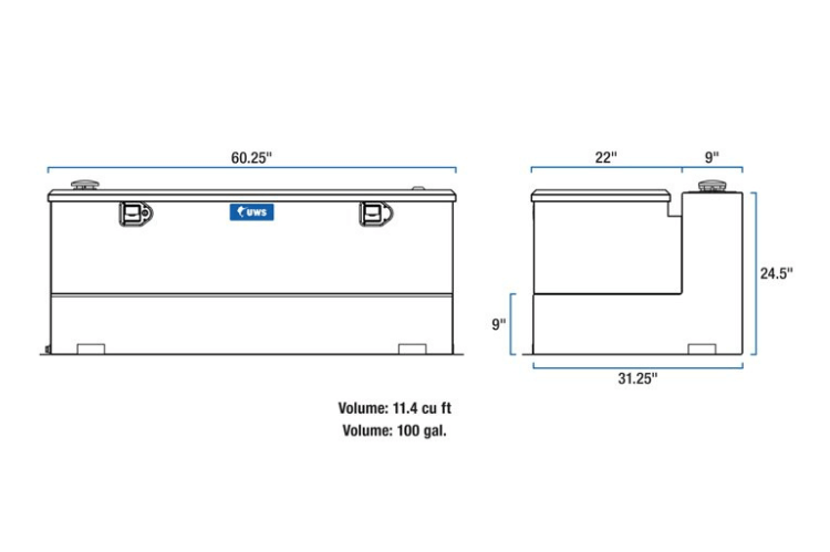 UWS TT-100-COMBO Dodge Ram 2500/3500 2003-2021 100-Gallon Combo Bright Aluminum Transfer Tank