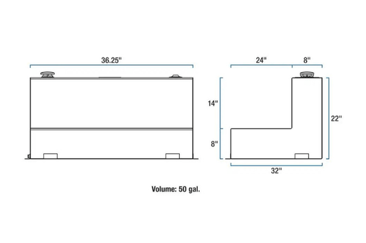 UWS TT-50-L-T-P-BLK Dodge Ram 2500/3500 2011-2021 50-Gallon L-Shape Aluminum Fuel Transfer Tank Gloss Black