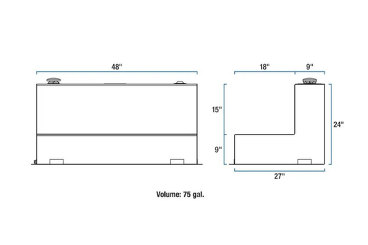 UWS TT-75-L-T-P GMC Sierra 2500HD/3500HD 1999-2023 75-Gallon L-Shape Bright Aluminum Transfer Tank