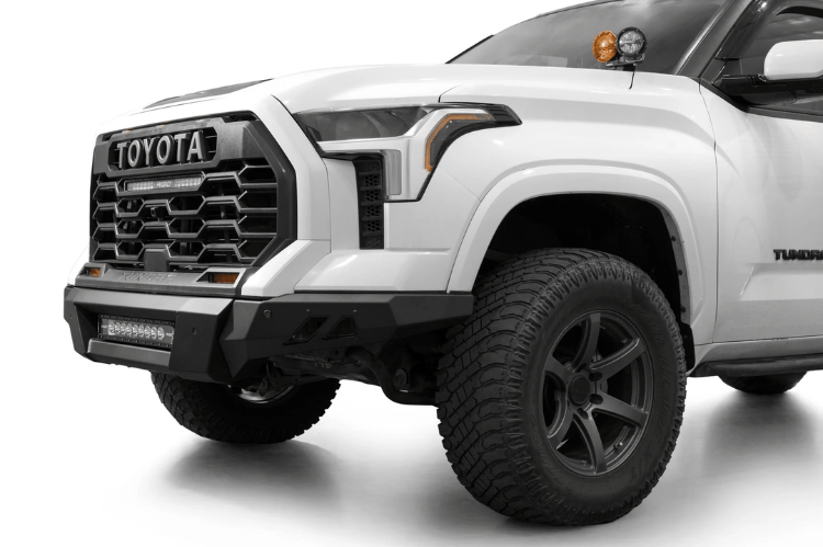 Toyota Tundra 2022-2025 Black Label front bumper by ADD, heavy-duty steel off-road bumper.