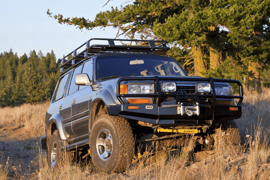 ARB 3411050 Toyota Land Cruiser 1990-1997 Deluxe Front Bumper 80 Series Winch Ready with Grille Guard, Black Powder Coat Finish