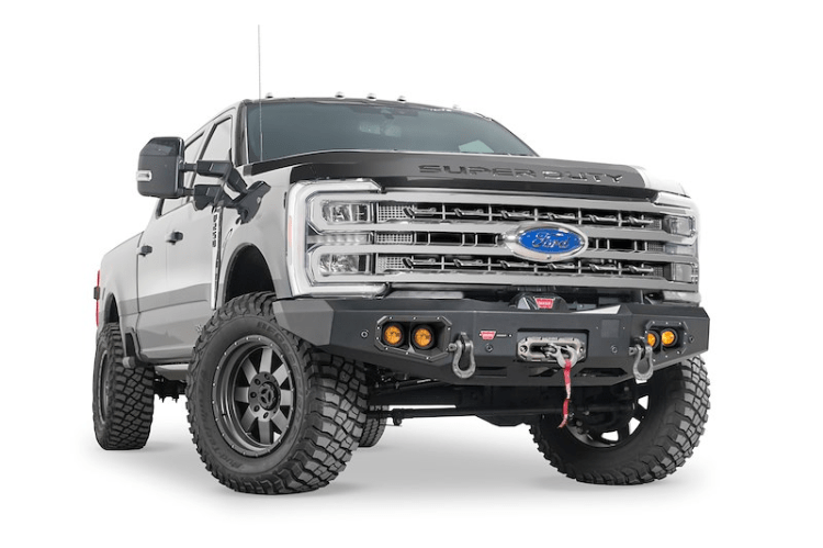 Steel Warn Ascent front bumper for 2023 Ford F250/F350 Super Duty, durable and rugged.