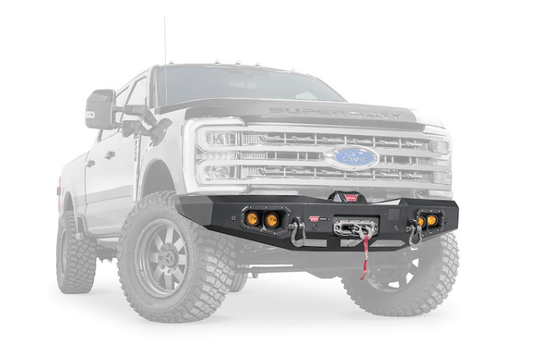 Steel Warn Ascent front bumper for 2023 Ford F250/F350 Super Duty, durable and rugged.