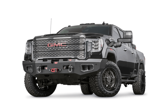 Heavy-duty Warn 107545 Ascent Front Bumper for GMC Sierra 2500/3500 HD 2020-2023.