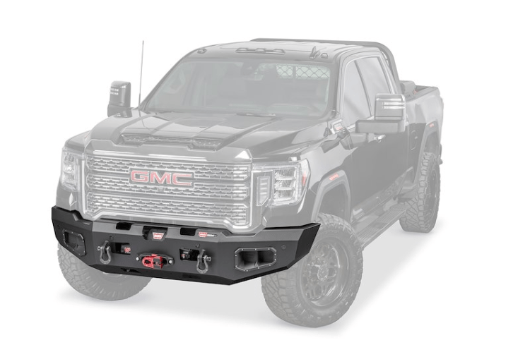 Heavy-duty Warn 107545 Ascent Front Bumper for GMC Sierra 2500/3500 HD 2020-2023.