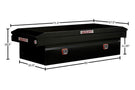 Black saddle box with two compartments from Weather Guard, designed for GMC Sierra 2500/3500, featuring a glossy finish and durable steel construction.