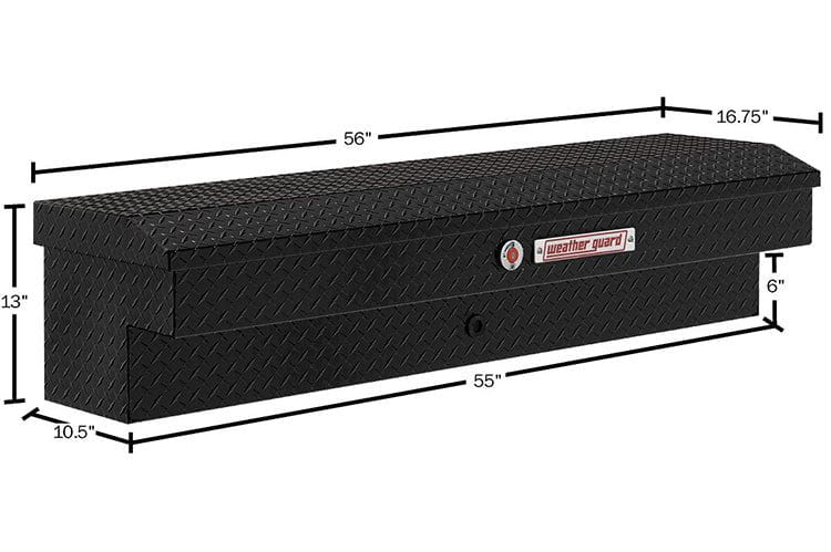 Aluminum  gloss black tool box from Weather Guard, compatible with GMC Sierra 2500/3500 HD models from 2015 to 2025.