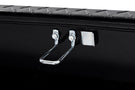 Aluminum  gloss black tool box from Weather Guard, compatible with Chevy Silverado 2500/3500 HD models from 2015 to 2025.