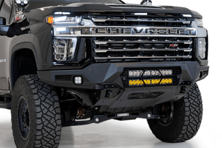 Black Chevy truck front end with ADD F270012140103 Chevy Silverado 2500/3500 2020-2022 Bomber Black Front Bumper