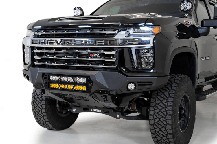 Black Chevy truck front end with ADD F270012140103 Chevy Silverado 2500/3500 2020-2022 Bomber Black Front Bumper