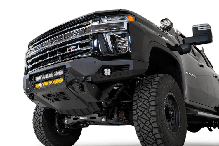 Black Chevy truck front end with ADD F270012140103 Chevy Silverado 2500/3500 2020-2022 Bomber Black Front Bumper