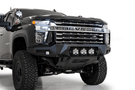 Front view of a black Chevy truck featuring a large ADD F270014100103 Bomber Black front bumper, designed for Silverado 2500/3500 model