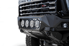 Black Chevy Silverado 2500/3500 truck front end showcasing the ADD F270014110103 Bomber Black front bumper, designed for 2020-2022 models