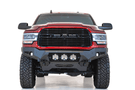 A red Ram truck's front end showcasing the ADD F560014100103 Bomber Black bumper, designed for Dodge Ram 2019-2023 models