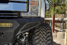 Front view of a White Ford F250/F350 Superduty truck featuring a black ADD F161202860103 Stealth Fighter bumper with a light bar, winch ready