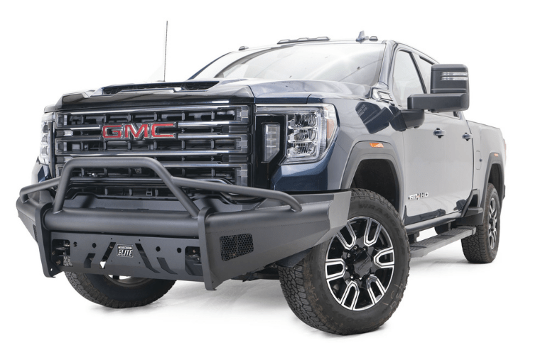 Fab Fours GM20-Q5062-1 GMC Sierra 2500/3500 2020-2023 Black Steel Elite Front Bumper With Sensor Pre-Runner Guard