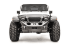 Fab Fours GR4606-1 Grumper equipped white Jeep Wrangler JL 2018-2025 front end with optional 20 inch light bar insert