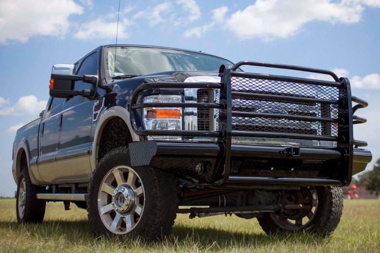 Tough Country Ford F250/F350 Superduty 2008-2010 Front Bumper with Expanded Metal and Tow Hooks,  Gloss Black Powder Coat Finish TFR0800FLRE