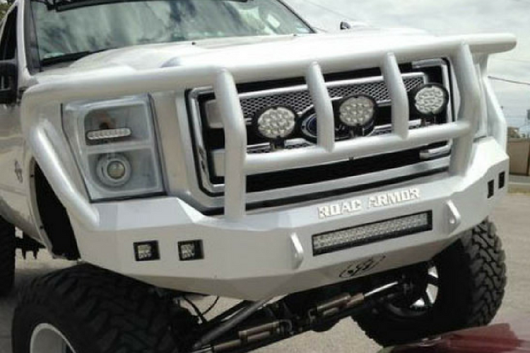 Road Armor Stealth 608R2B-NW 2008-2010 Ford F250/F350/F450 Superduty Front Non-Winch Bumper Titan II Grille Guard, Black Finish and Square Fog Light Hole