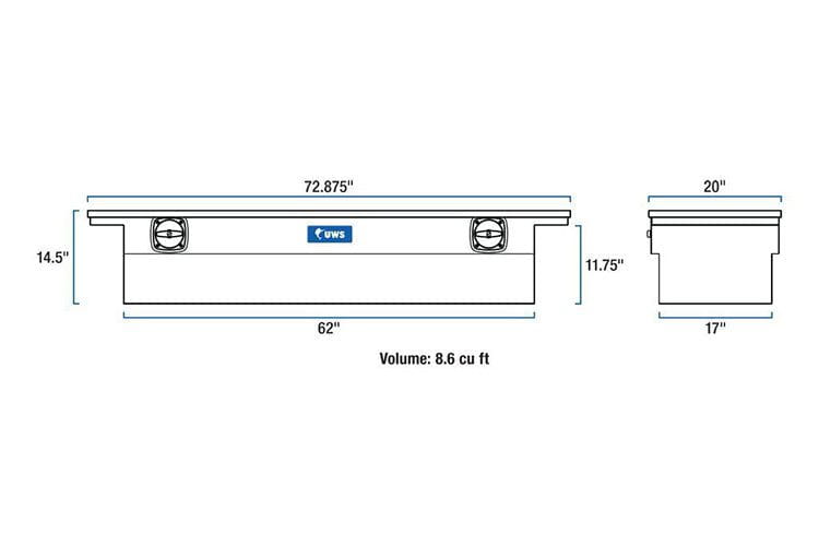 UWS SL-72-LP Ford F250/F350/F450 Super Duty 1999-2022 Bright Aluminum 72" Secure Lock Truck Tool Box With Low Profile