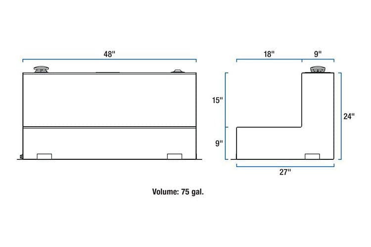 UWS ST-75-L-MB Ford F250/F350/F450 Super Duty Matte Black 75-Gallon L-Shape Steel Transfer Tank