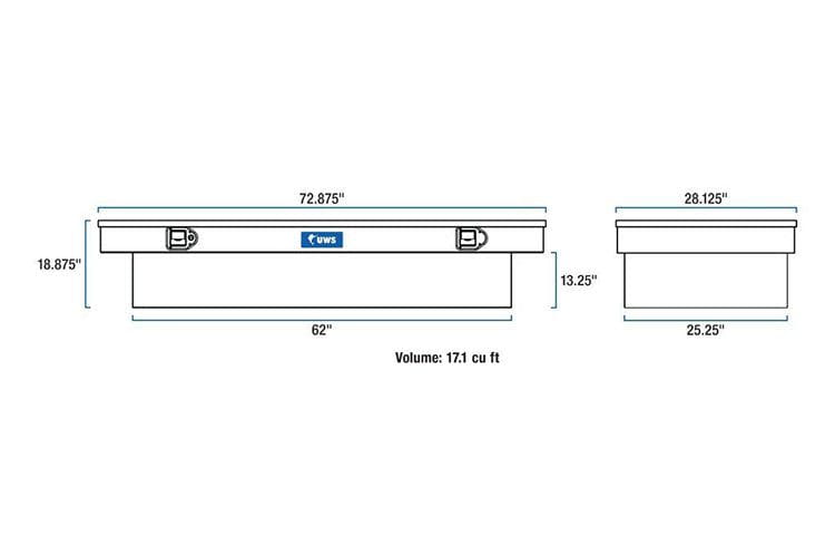 UWS TBSD-72-LBTA Ford F250/F350/F450 Super Duty 1999-2021 Bright Aluminum 72" Deep Extra-Wide Crossover Truck Tool Box