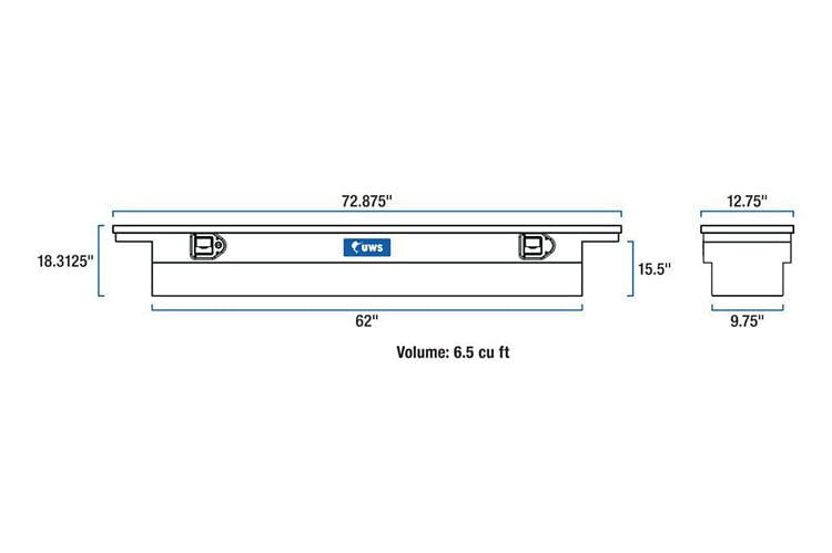 UWS TBSD-72-SL-LP Ford F250/F350/F450 Super Duty 1999-2022 Bright Aluminum 72" Deep Slim Truck Tool Box With Low Profile